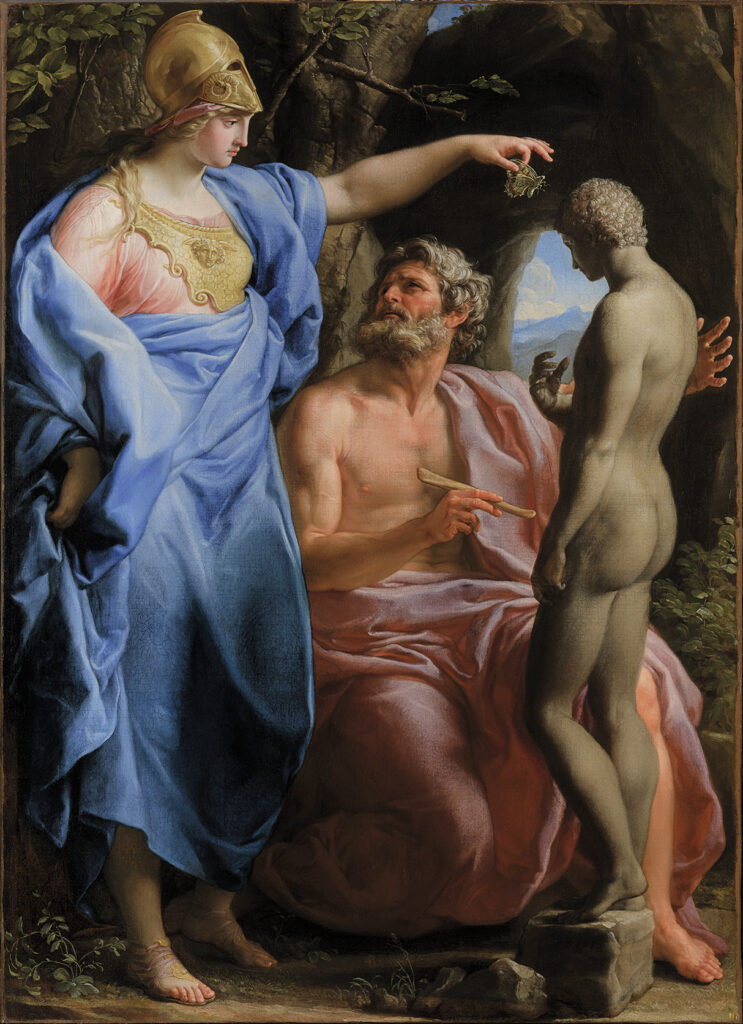 Pompeo Girolamo Batoni Minerva Infonde Lanima Alla Figura Umana Modellata In Creta Da Prometeo 1740 1743 743x1024